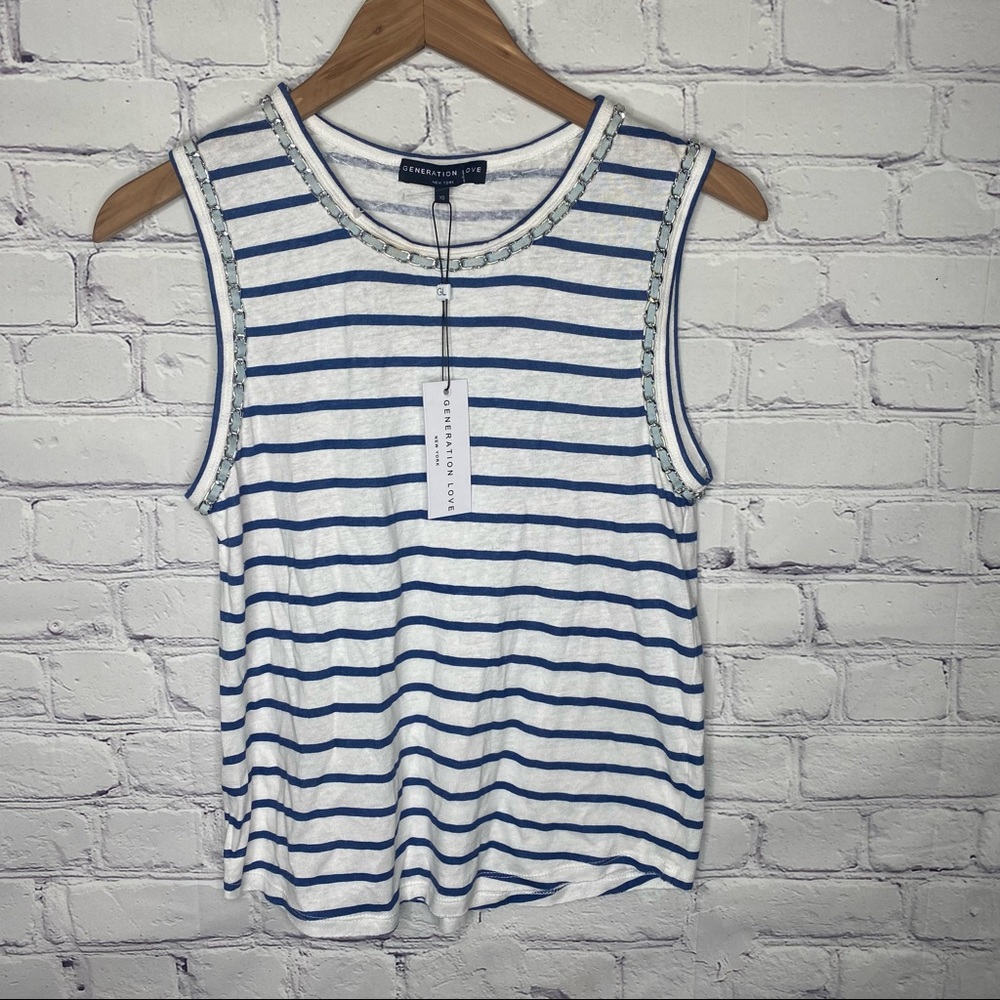 NWT Generation Love Striped Linen Blend Tank Top With Chain Detail Size XS